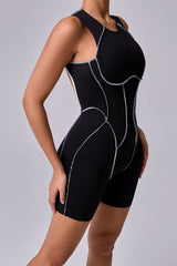 Women Patchwork Color Clash High Stretch Skinny Back Sports Fitness Yoga Bodysuit