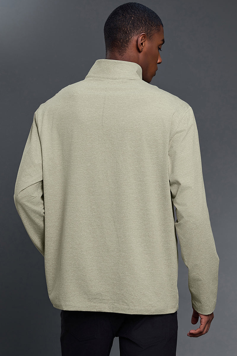 Men Half-Zip Stand Collar Breathable Loose Long Sleeve T-Shirt
