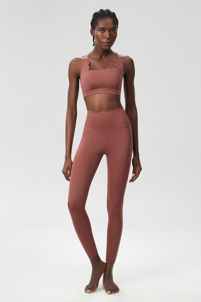 Women Wave Liquid Seamless High Stretch Midweight Yoga Set - Removable Cup Bra & Contoured Tights