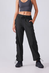 Women Lightweight Quick Dry Multi-Pocket Outdoor Running Sports Fitness Workwear Wide Leg Casual Pants