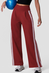 Women's Pleated Front Side-Stripe Wide-Leg Athletic Pants