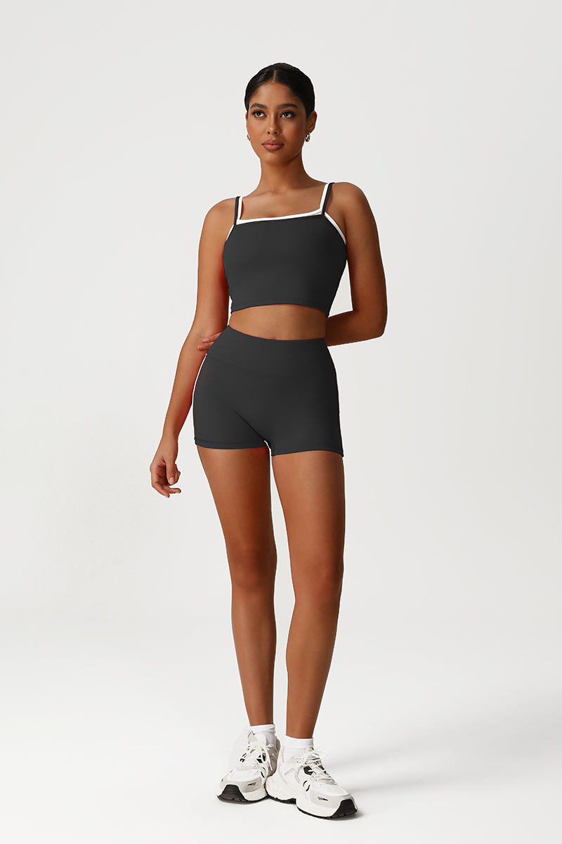Women Seamless High Waisted Workout Set: Square Neck Vest + Peach Lifting Shorts