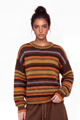 Women's Winter Retro Color Striped Long Sleeve Knit Sweater