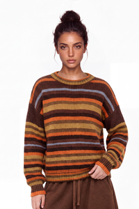 Women's Winter Retro Color Striped Long Sleeve Knit Sweater