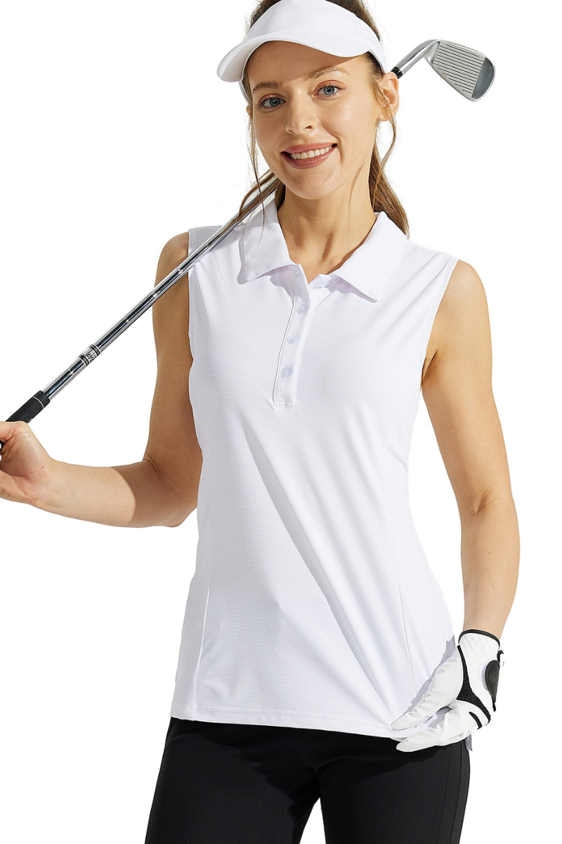 Women's Sleeveless Honeycomb Polo Golf Tennis Athletic Top