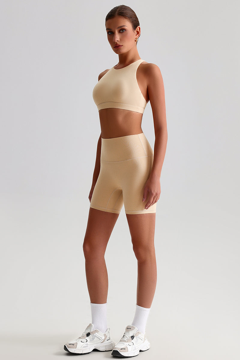 Women Outdoor Quick-Dry Naked Sensation Yoga Set: Cross-Back Slim-Fit Sports Bra + High-Waisted Sculpting Shorts
