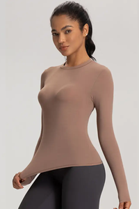 Women High-Stretch Round-Neck Workout Long Sleeve Top