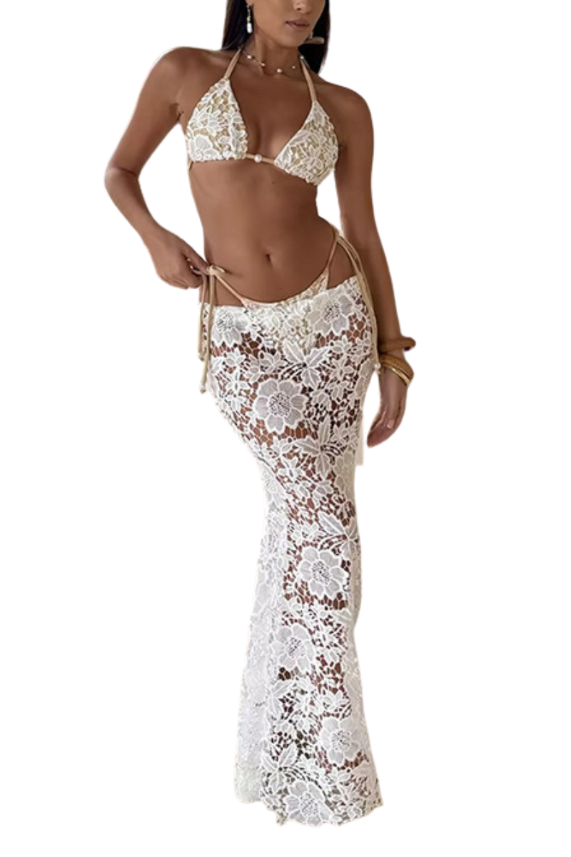 Women's Sexy High Waist Deep V Halter Slit Bikini - 3pcs