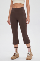 Women's Athletic High Waist Solid Flared Capri Pants