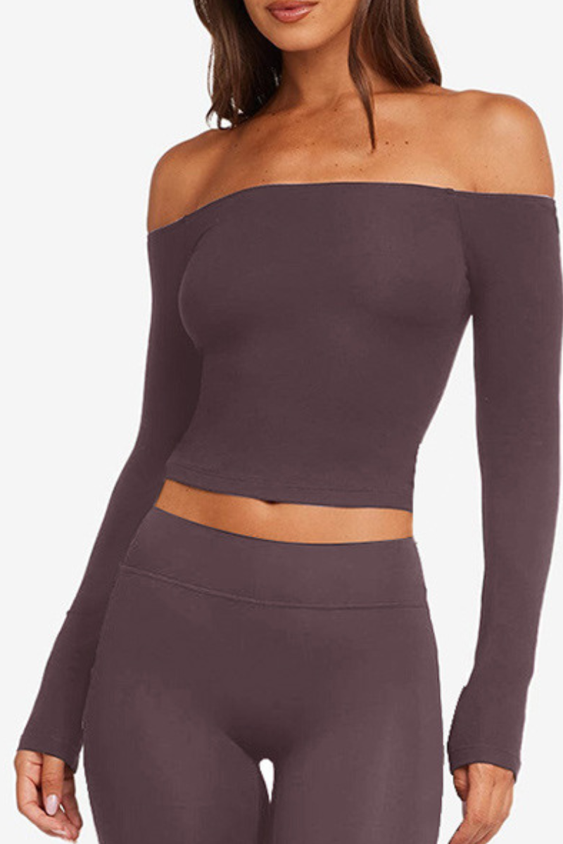 Women's Spring Off-Shoulder Cropped Long-Sleeve Sports Top
