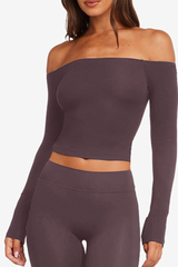 Women's Spring Off-Shoulder Cropped Long-Sleeve Sports Top