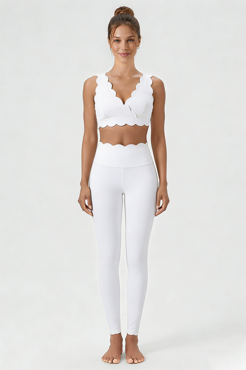 Women's Scalloped Edge Sets:Sports Bra &  High-Waist Legging