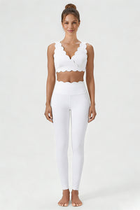 Women's Scalloped Edge Sets:Sports Bra &  High-Waist Legging