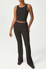 High-stretch tops folded high-waisted flared pants 2-piece set