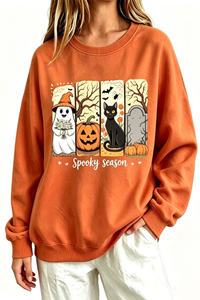 Women's Fall Halloween Spooky Print Thin Relaxed Sweatshirt