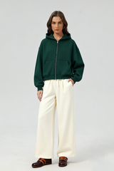 Unisex Boxy Cropped Zip-Up Fleece Hoodie
