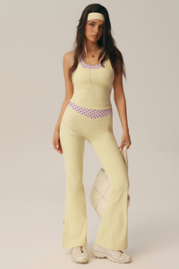 Women's Polka Dot TankTop & V-Waist Split Hem Flare Yoga Pants Set