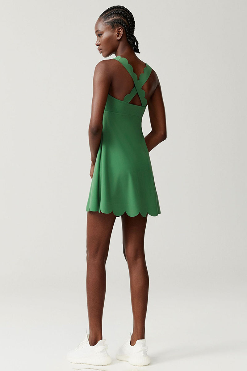 Women Wave-Trim Back-Cross Tennis Dress