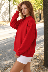 Women's Fall Drop Shoulder Loose Fleece Mock Neck Sweatshirt