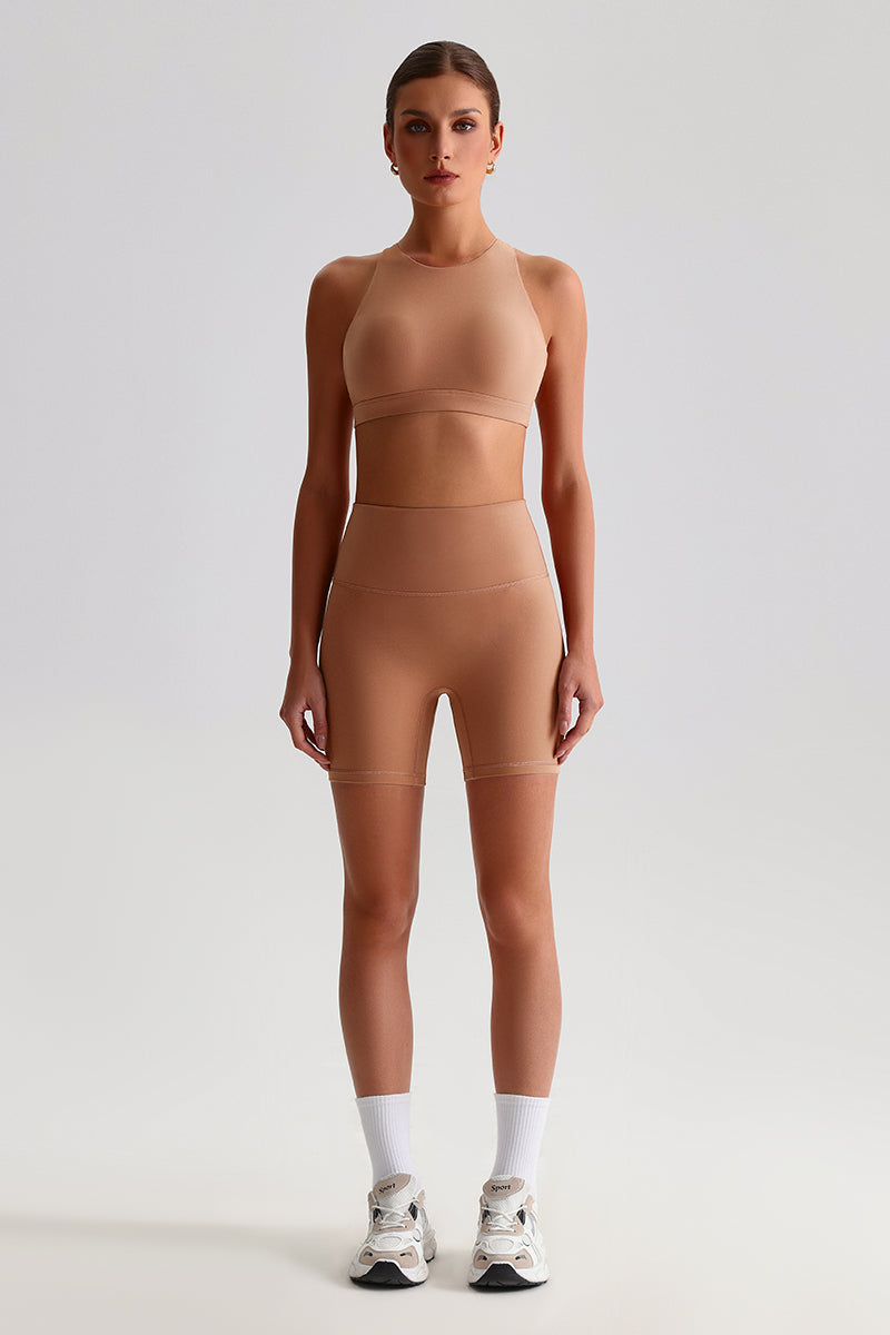 Women Outdoor Quick-Dry Naked Sensation Yoga Set: Cross-Back Slim-Fit Sports Bra + High-Waisted Sculpting Shorts