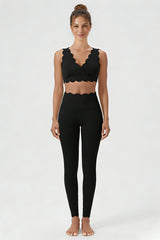 Women's Scalloped Edge Sets:Sports Bra &  High-Waist Legging
