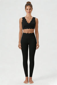 Women's Scalloped Edge Sets:Sports Bra &  High-Waist Legging