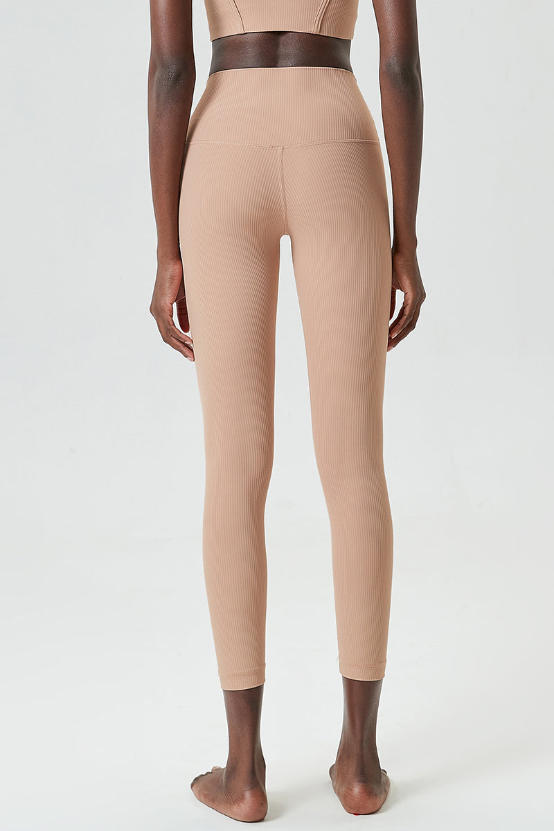 Solid high-rise threaded athletic leggings