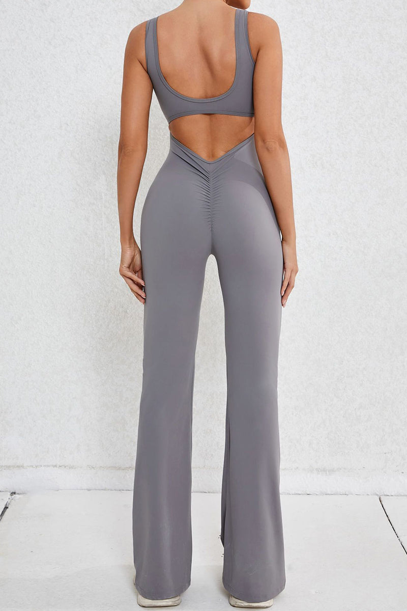 Women Hollow Out Back Micro Peach Hip Lift Sports Fitness Yoga Bodysuit