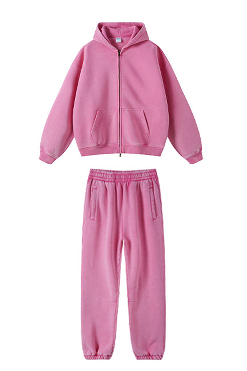 Unisex Fleece Zip-Up Hoodie Set: Pullover + Sweatpants