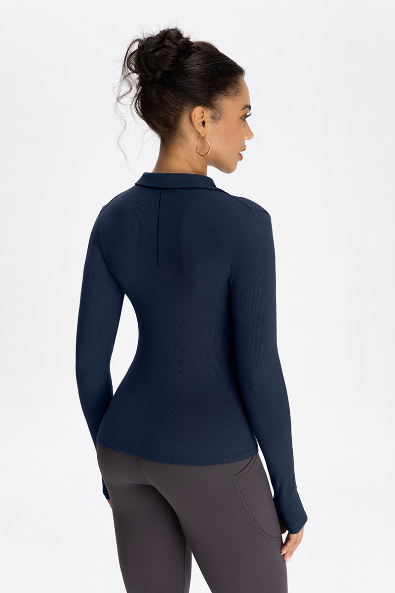 Women Modal Henley Collar Button Down Slim Fit Long Sleeve Yoga Top