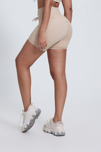 Women'S Pleated High-Waisted Hip Lift Yoga High-Stretch Skinny Shorts