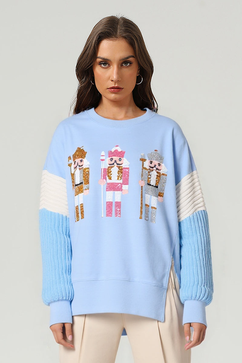 Women's Embroidered Color-Block Pullover Sweatshirt