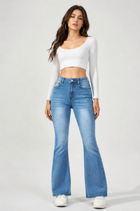Women's Mid-Rise Stretchy Denim Flare Bootcut Jeans