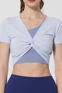 Women Twist Front V-Neck Cropped T-shirt( Bra Not Included)