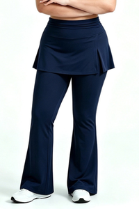 Plus Size Women's Fake Two Piece Skort Yoga Flare Pants