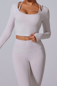 Women'S Yoga Suit Set: Waistless Square Neck Long Sleeves + High-Waisted Flared Pants