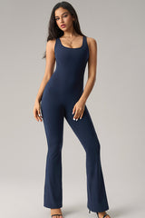Women U-Neck Open-Back Sculpting Flared Pants Yoga Bodysuit