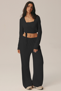 Women's 3 Piece Set: Bra & Long Sleeve Top & Casual Pants