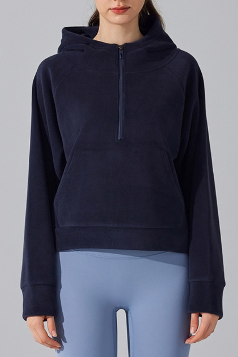 Women's Fall/Winter Fleece Half Zip Cropped Thermal Hoodie