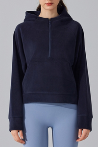 Women's Fall/Winter Fleece Half Zip Cropped Thermal Hoodie