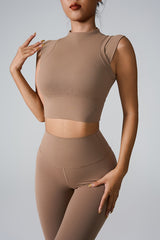 Women'S High-Elastic Nude Tight-Fitting Shape-Fitting Yoga Flying Sleeve Sports Vests