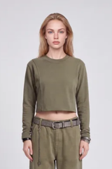 Women's 100% Cotton Washed Cropped Patchwork Cut Sweatshirt