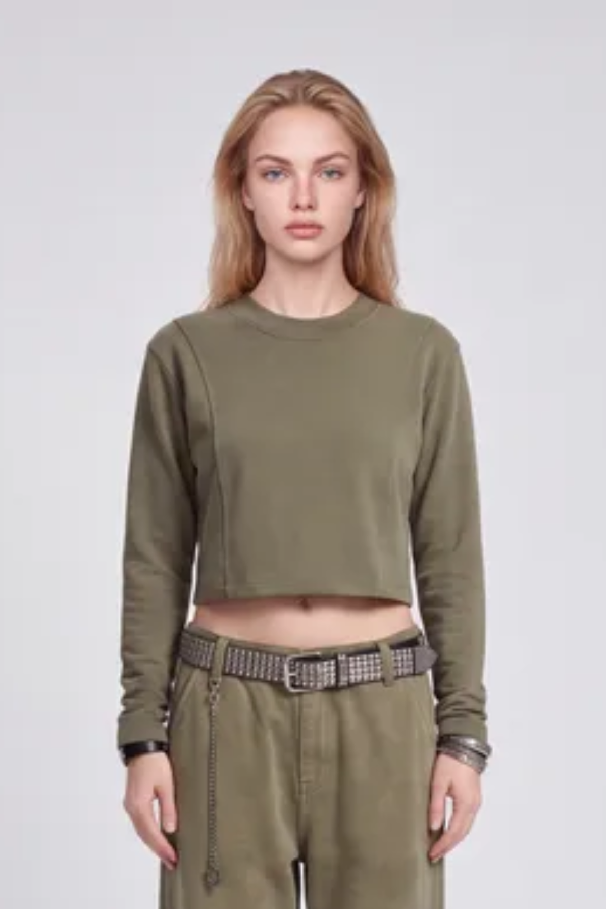 Women's 100% Cotton Washed Cropped Patchwork Cut Sweatshirt