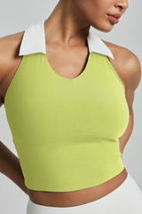 Women's color-blocked lapel sports tank top.