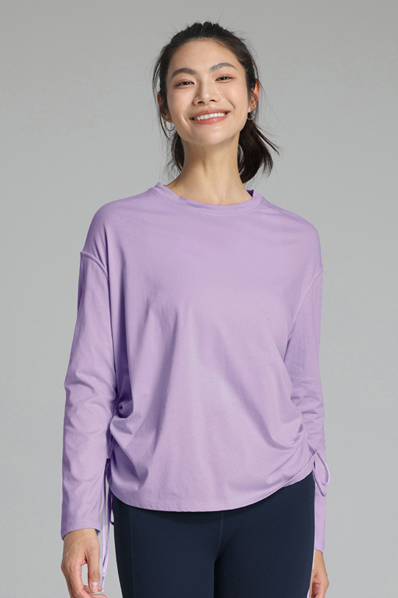 Women's Summer 100% Cotton Side Drawstring Long-Sleeved Top