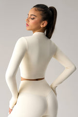 Women Tight-Fit Cropped Zip-Up Sculpting Running Yoga Long-Sleeve Jacket