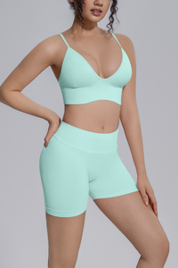 Women's Seamless Triangle Cup Bra And Yoga Shorts Set