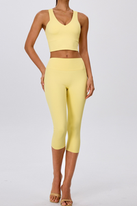 Women's V Neck Y Back Crop Tank & Capri Leggings Yoga Sets