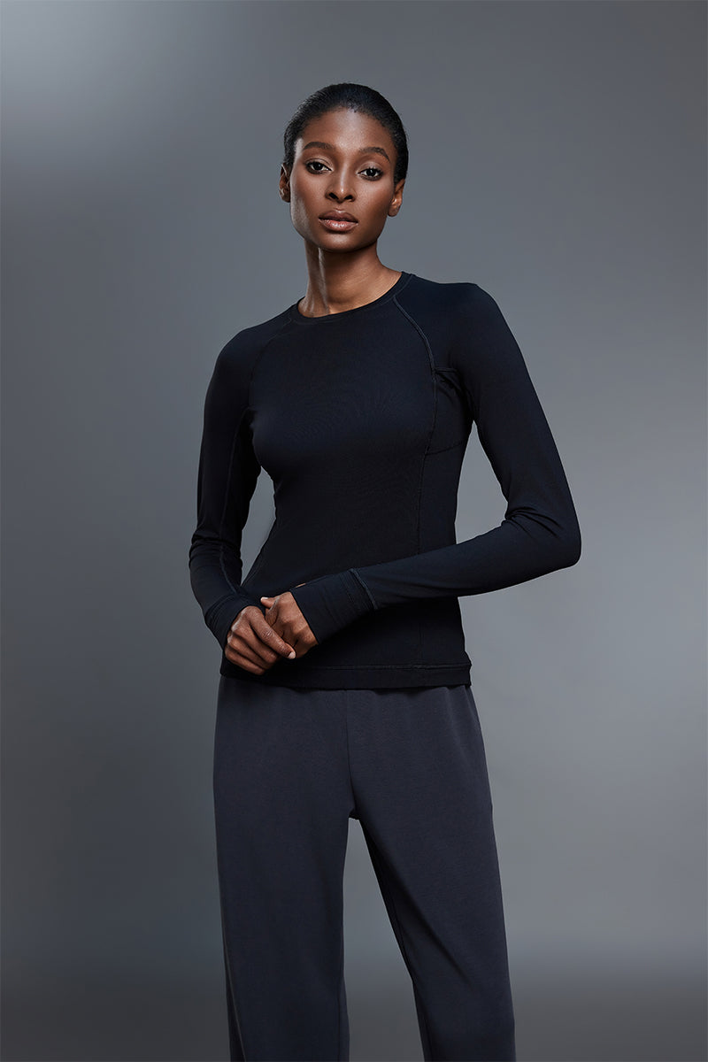 Women Round Neck Slim Fit Long Sleeve Workout Top