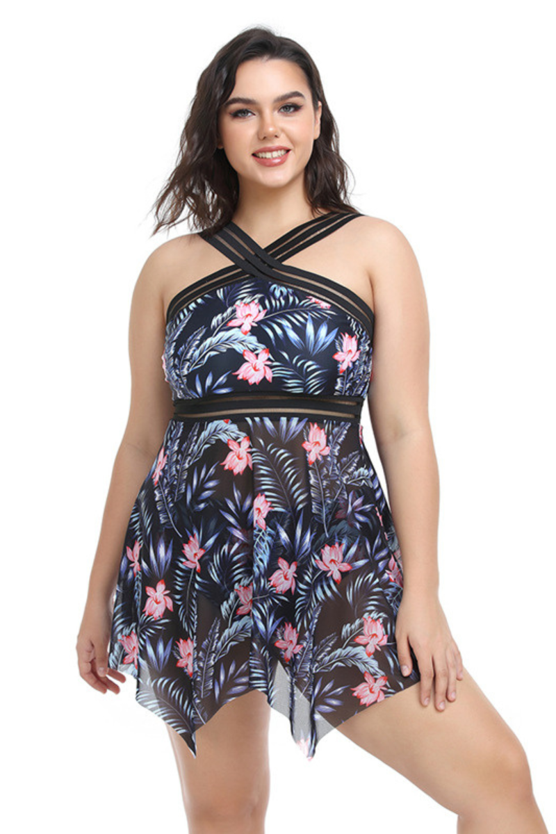 Women's Floral-Print Mesh-Paneled  Tankini